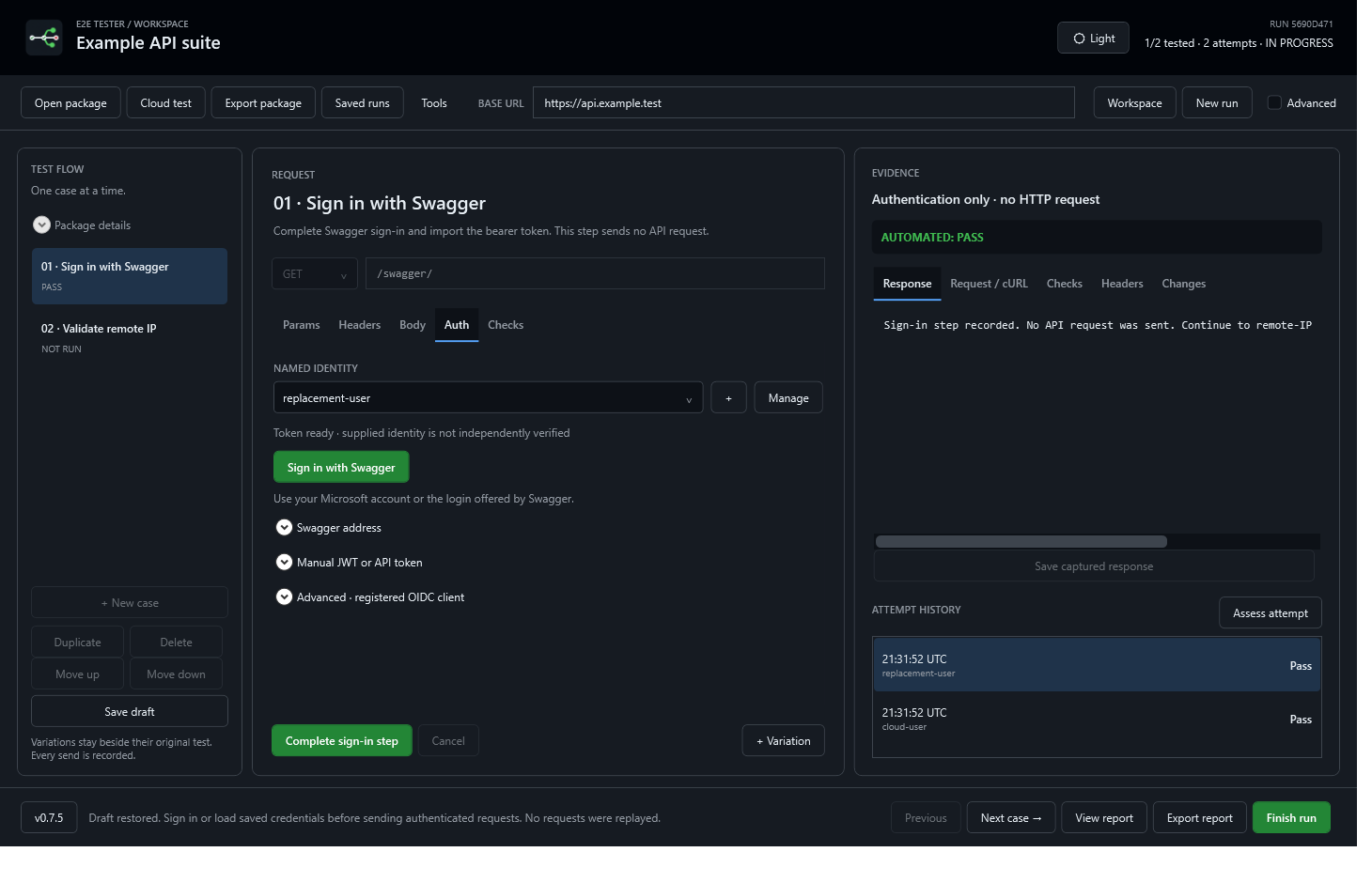 E2E Tester dark workspace